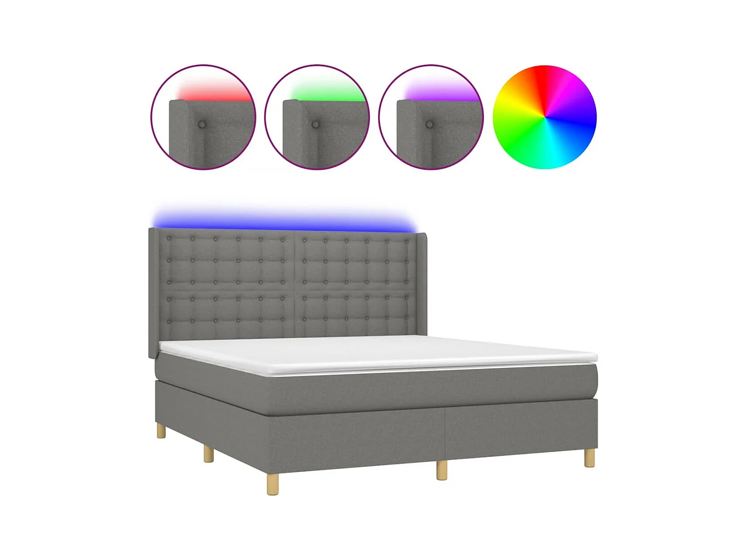 Lit à sommier tapissier et matelas et LED Gris foncé 160x200 Tissu