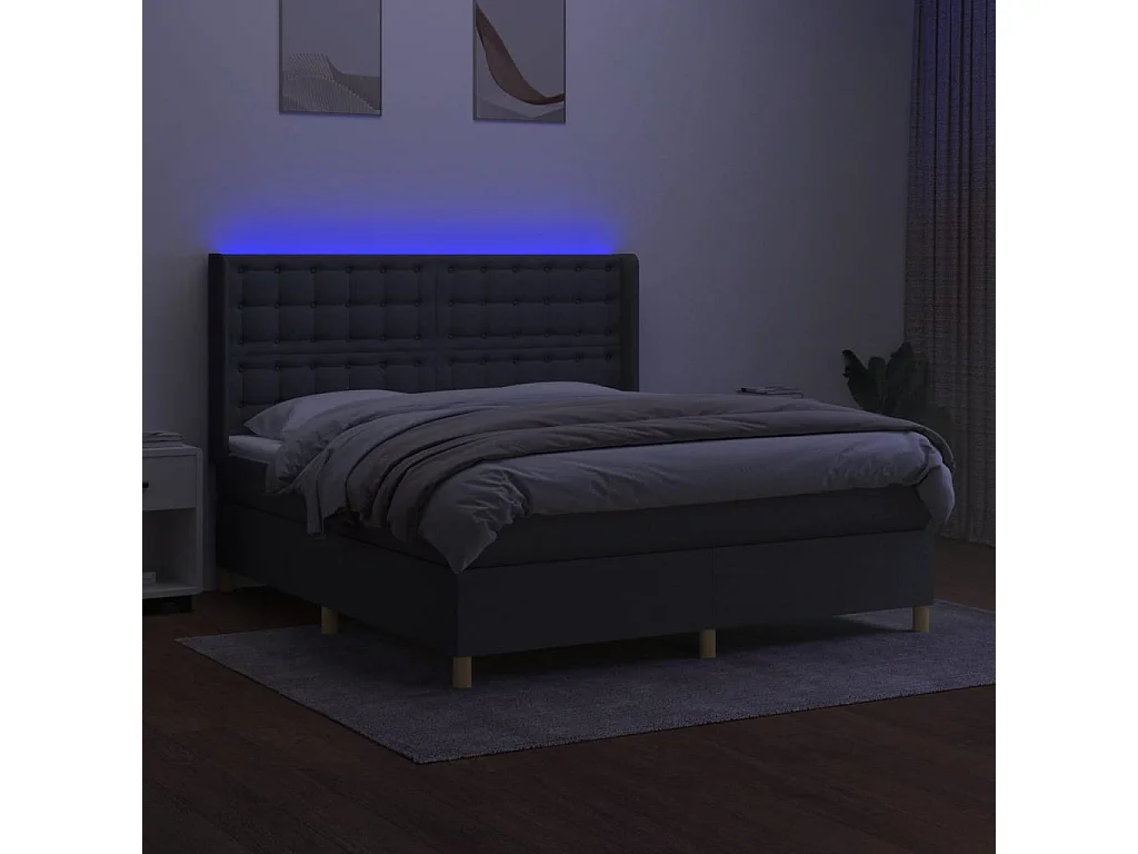 Lit à sommier tapissier et matelas et LED Gris foncé 160x200 Tissu