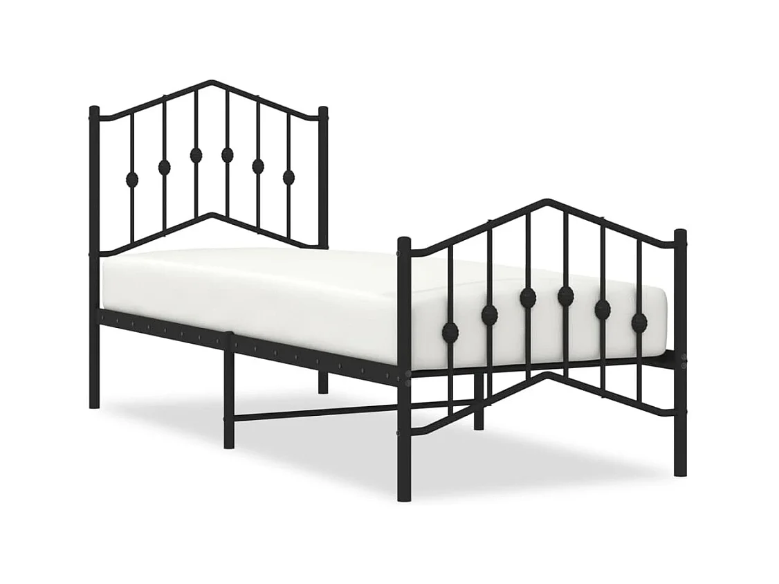 Cadre de lit métal avec tête de lit-pied de lit noir 75x190