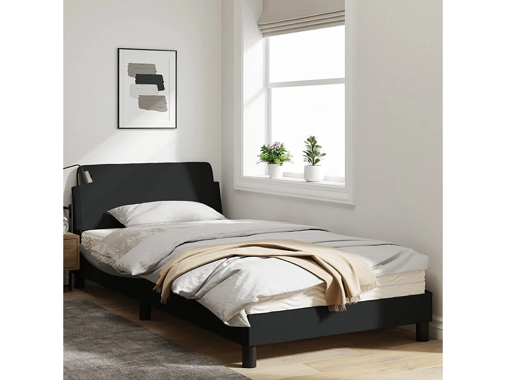 Cadre de lit avec tête de lit Noir 100x200 Tissu