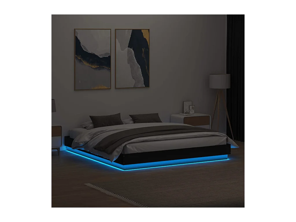 Cadre de lit avec lumières LED noir 180x200