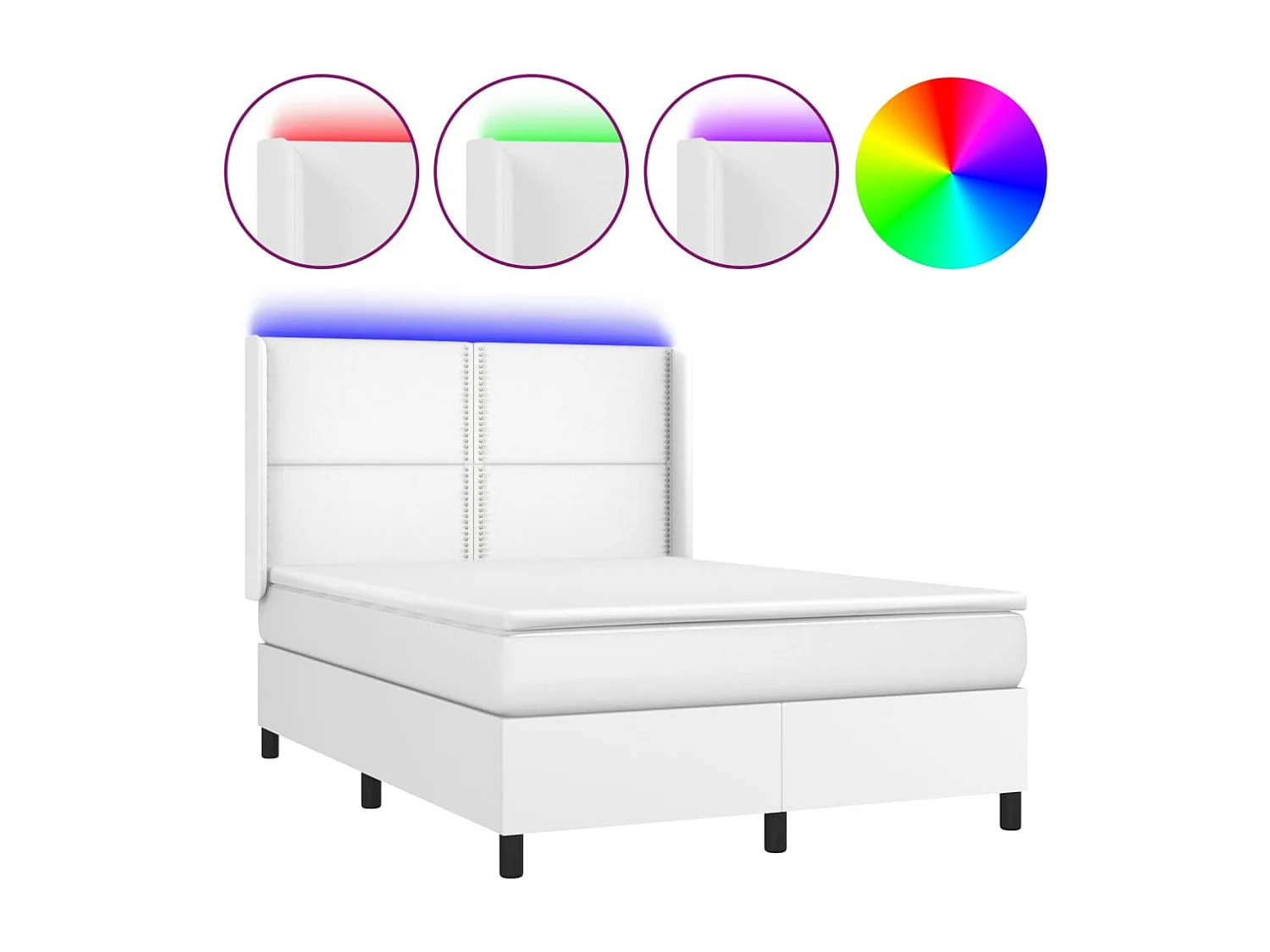 Sommier à lattes de lit matelas LED Blanc 140x200 Similicuir