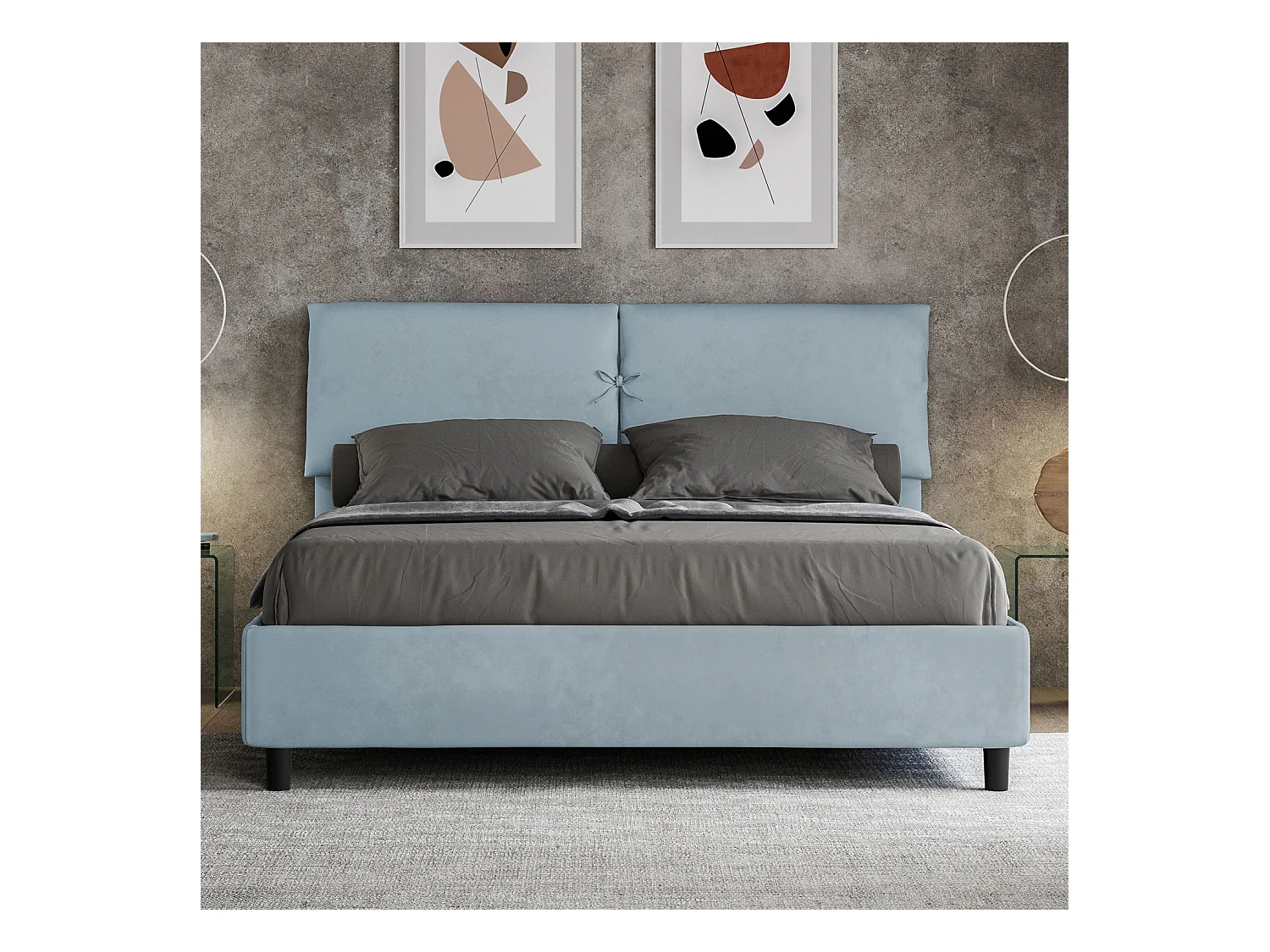 Lit sans sommier rembourré 160x200 microfibre bleu clair Mados