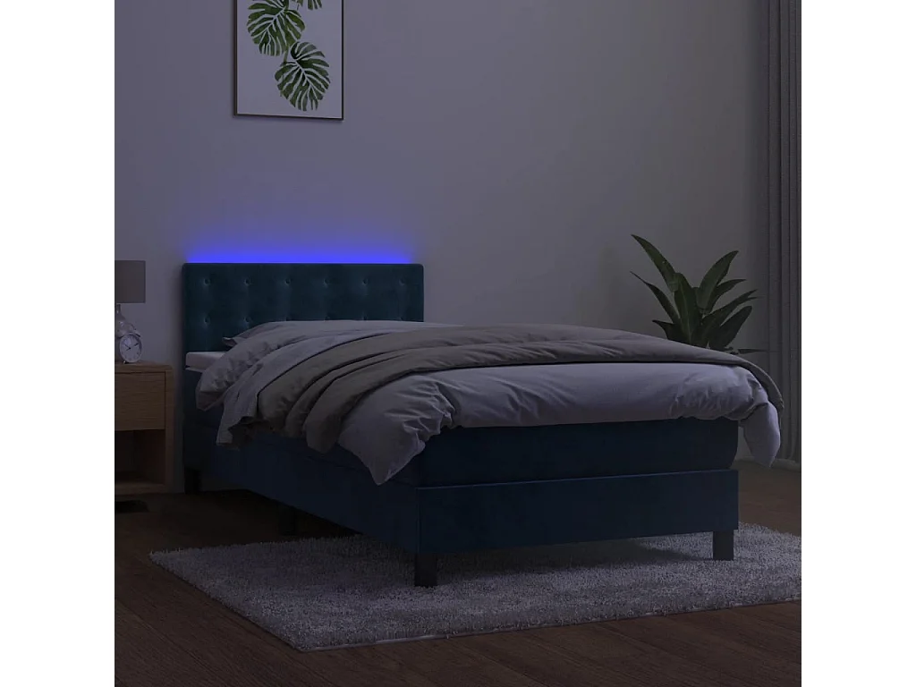 Sommier à lattes de lit avec matelas et LED Bleu foncé 80x200