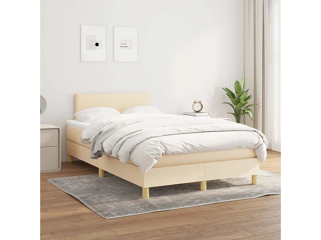 Sommier à lattes de lit avec matelas crème 120x190 tissu