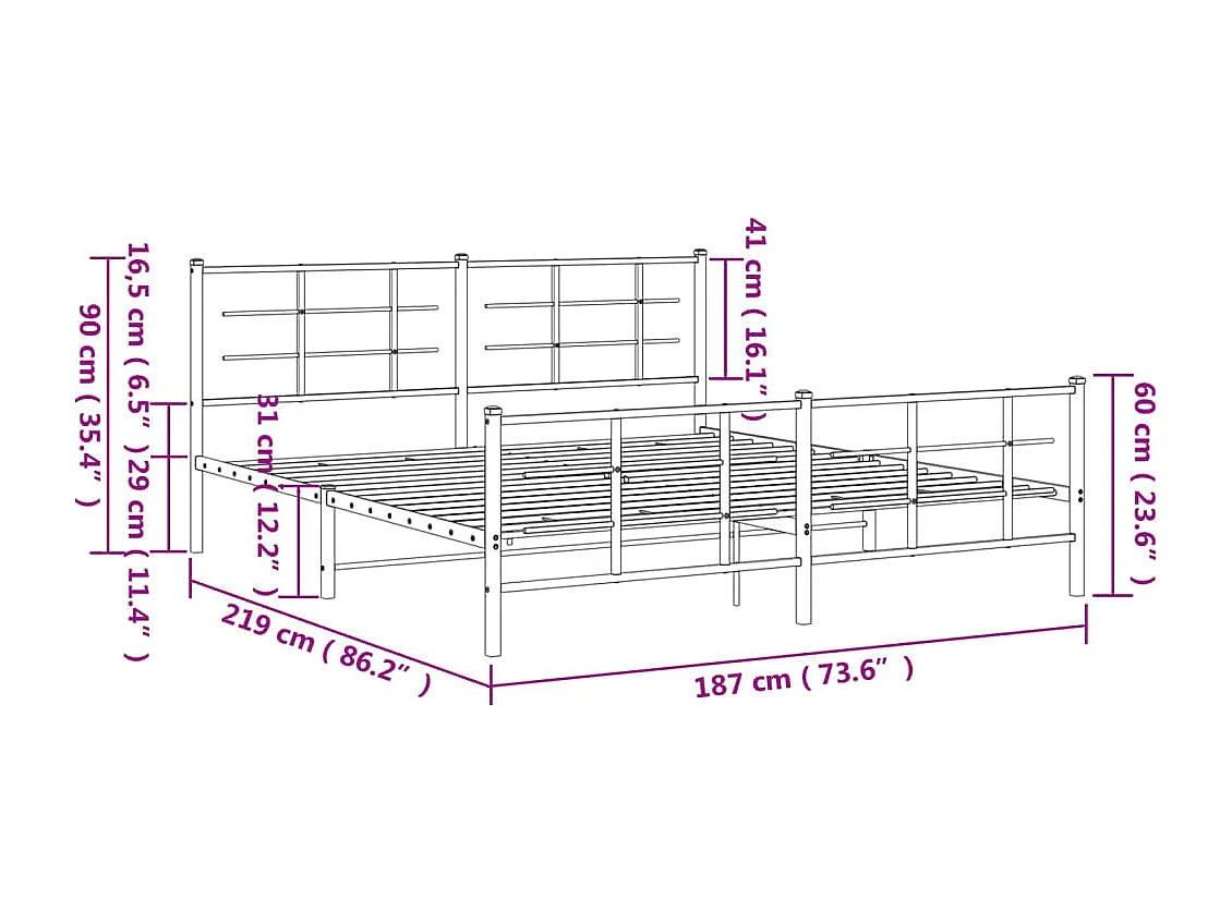 Cadre de lit métal avec tête de lit-pied de lit blanc 183x213