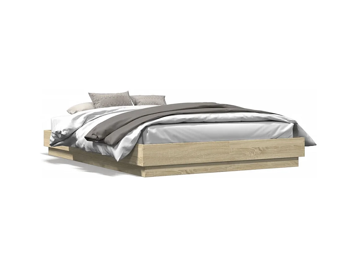Cadre de lit avec lumières LED chêne sonoma 140x200