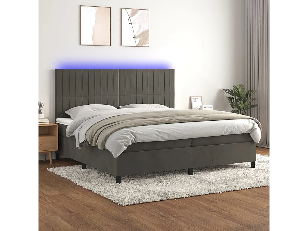 Sommier à lattes de lit matelas et LED Gris foncé 200x200