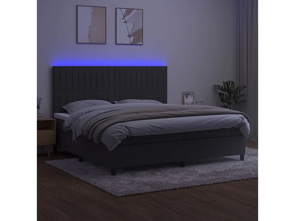 Sommier à lattes de lit matelas et LED Gris foncé 200x200