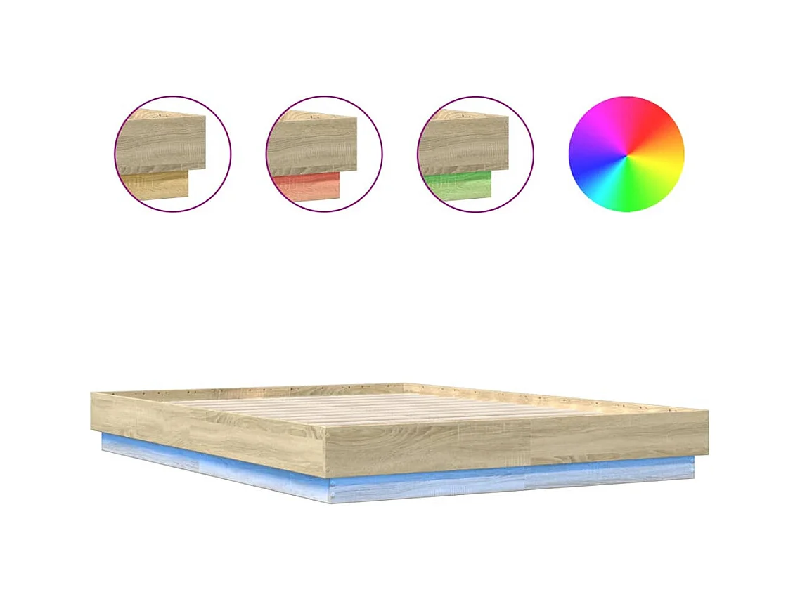 Cadre de lit avec lumières LED chêne sonoma 160x200