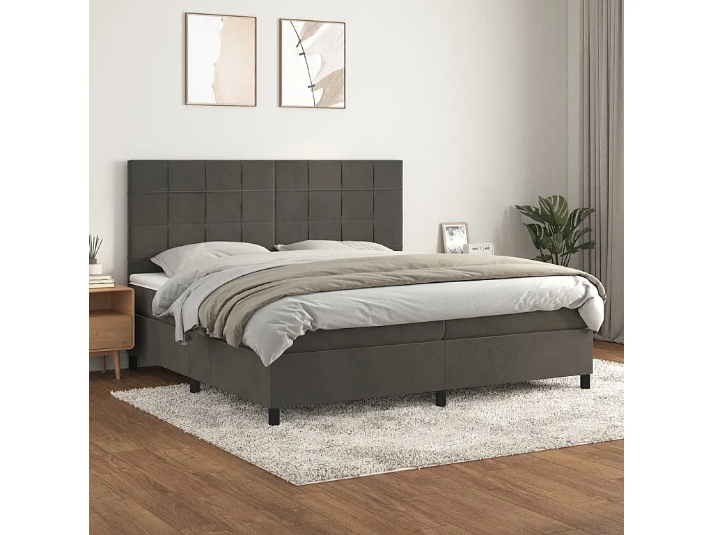 Sommier à lattes de lit et matelas Gris foncé 200x200 Velours