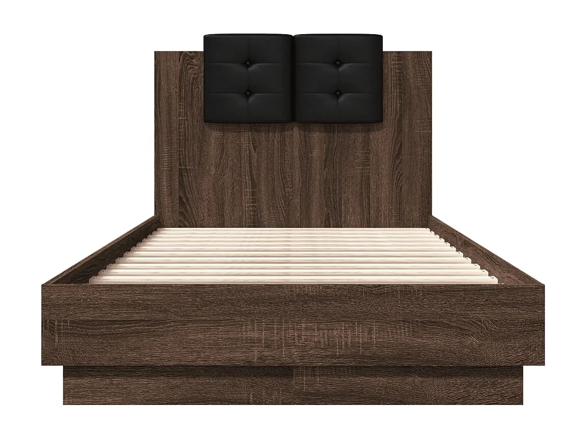 Cadre de lit tête de lit et lumières LED chêne marron 90x190