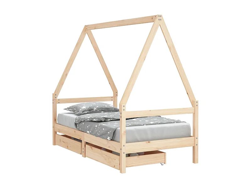 Cadre de lit pour enfant et tiroirs 80x160 bois de pin massif