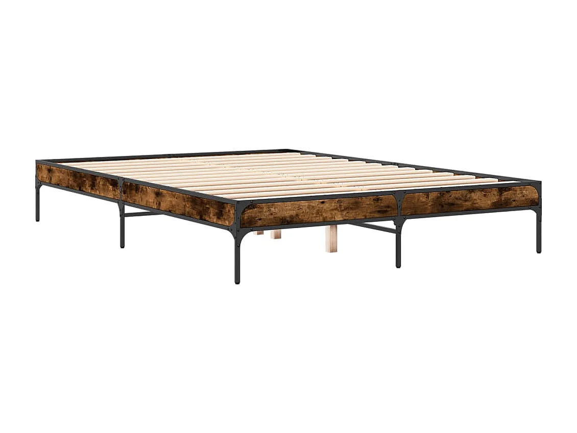 Cadre de lit chêne fumé 140x200 bois d'ingénierie et métal