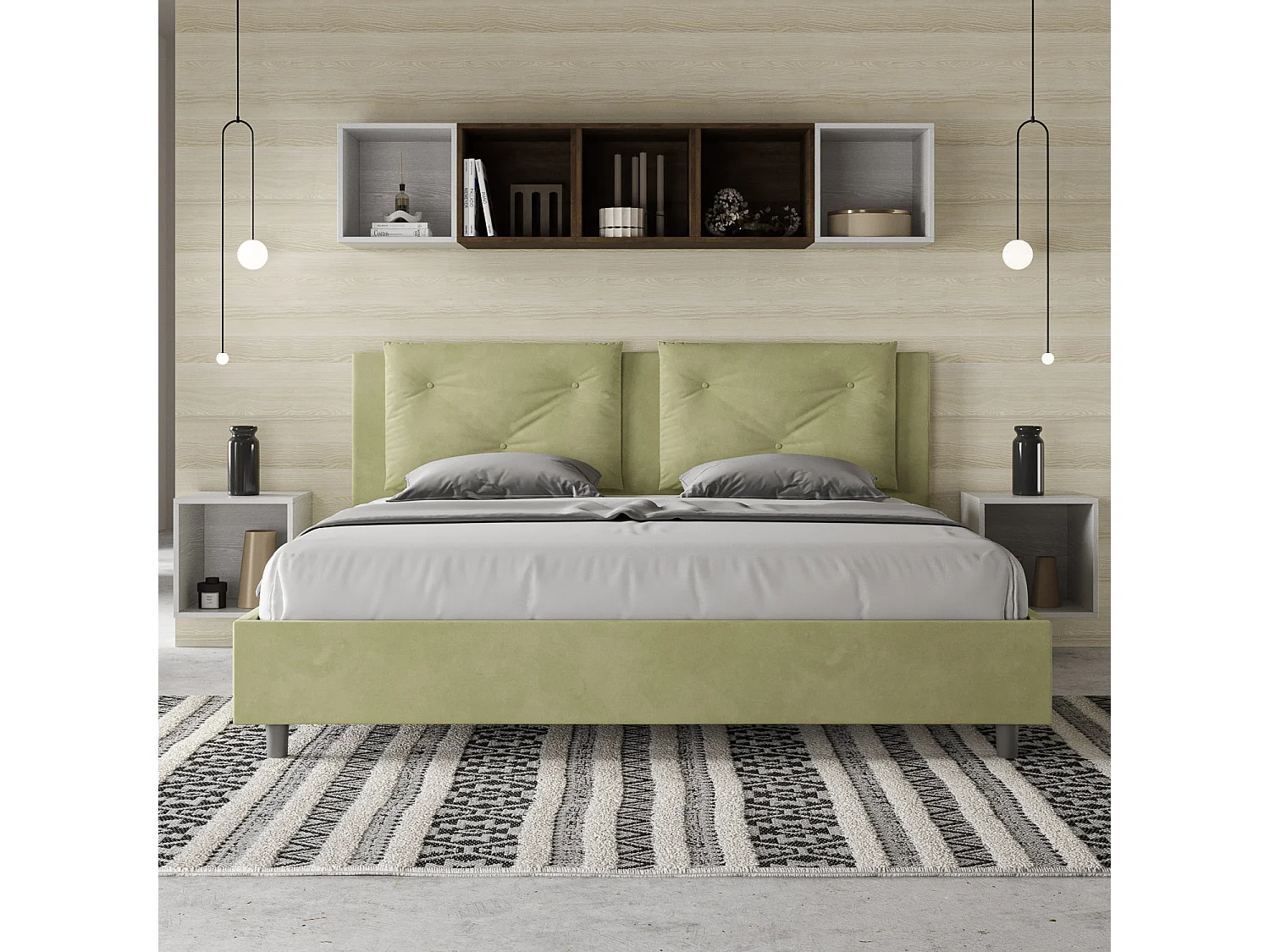 Lit sans sommier rembourré 180x200 microfibre vert Appia