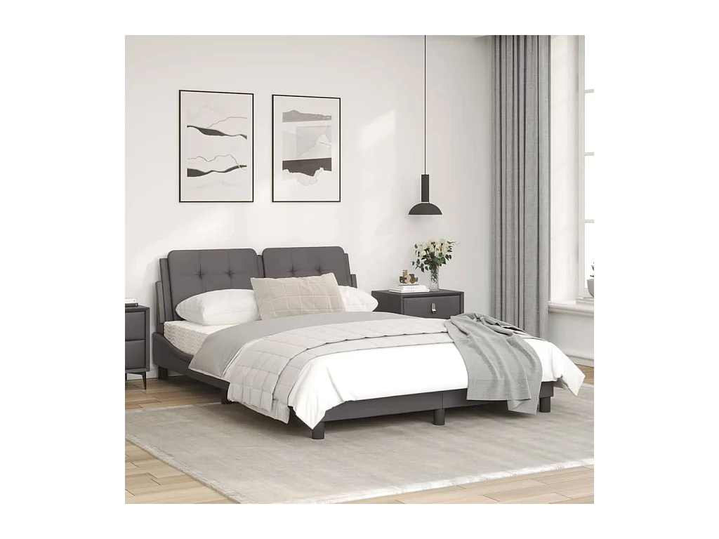 Cadre de lit avec tête de lit Gris 140x190 Similicuir