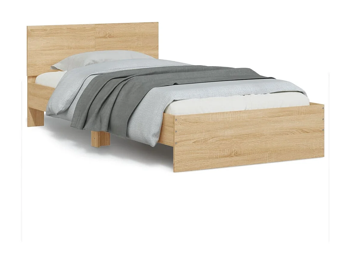 Cadre de lit tête de lit et lumières LED chêne sonoma 100x200