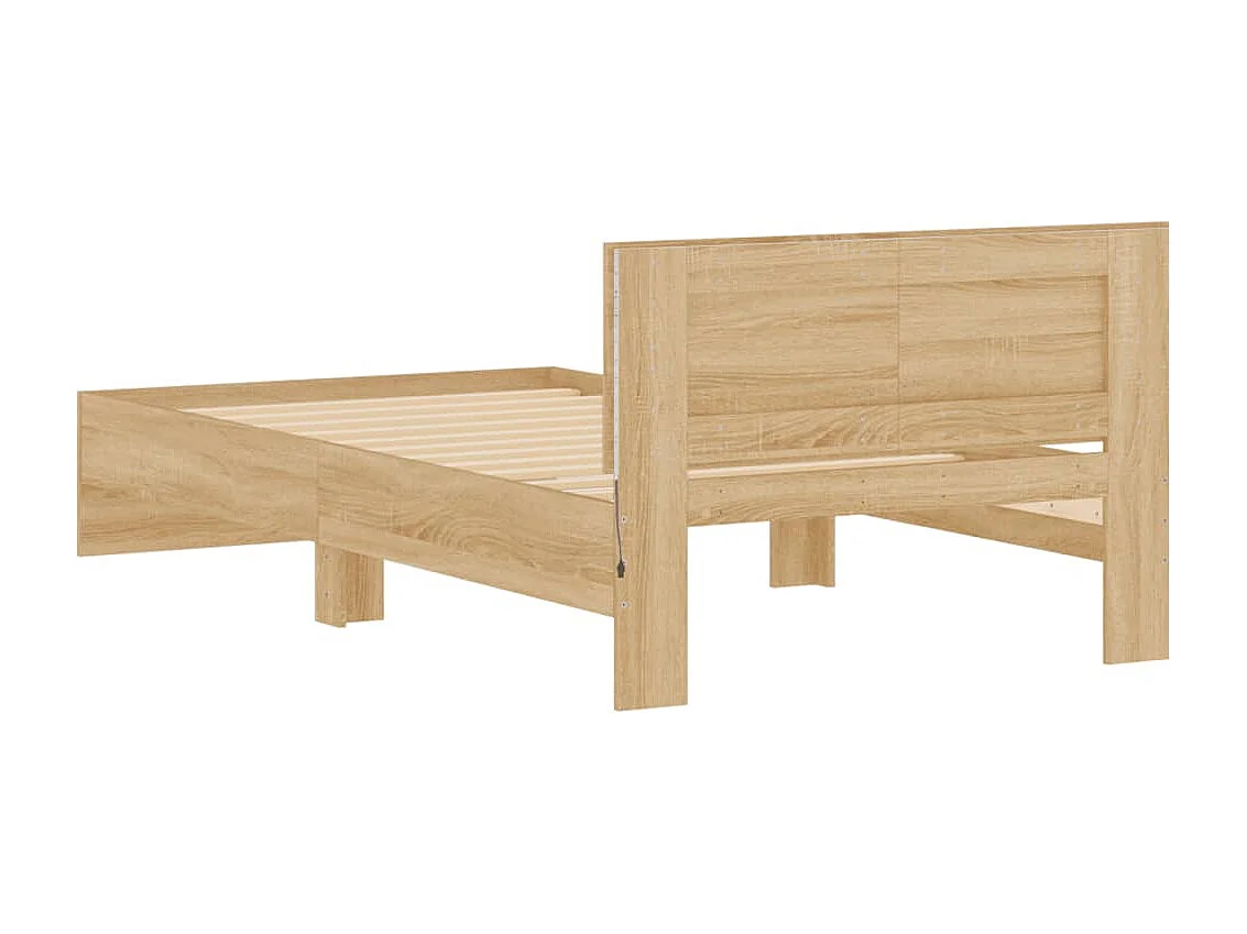 Cadre de lit tête de lit et lumières LED chêne sonoma 100x200