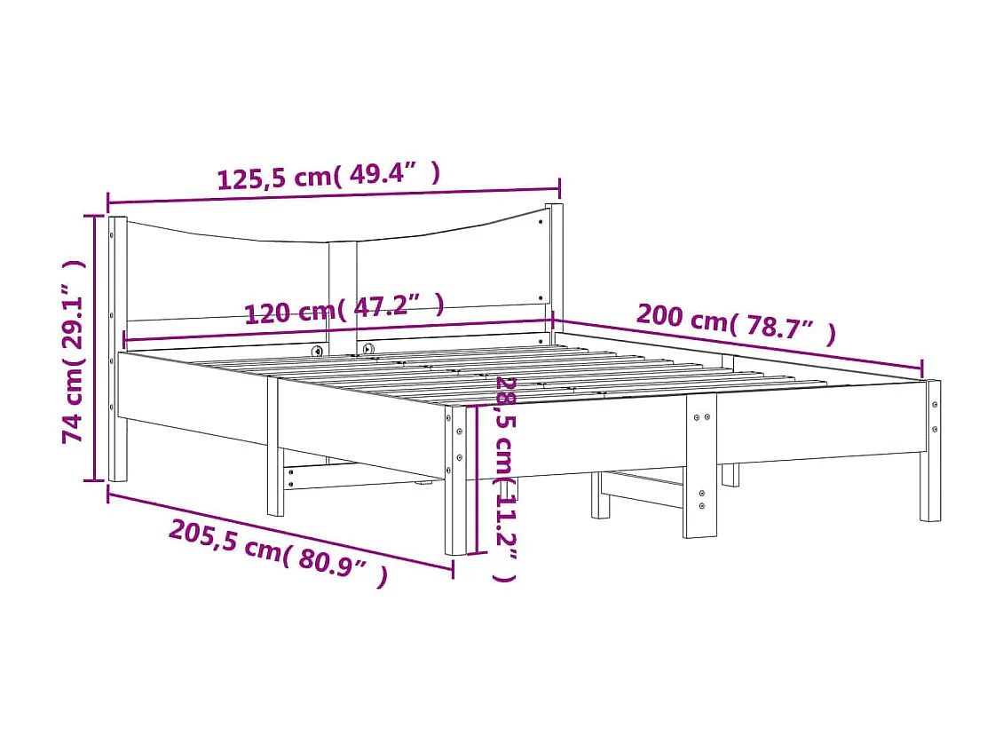 Cadre de lit marron 120x200 bois de pin massif