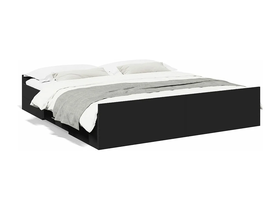 Cadre de lit avec tiroirs noir 180x200 bois d'ingénierie