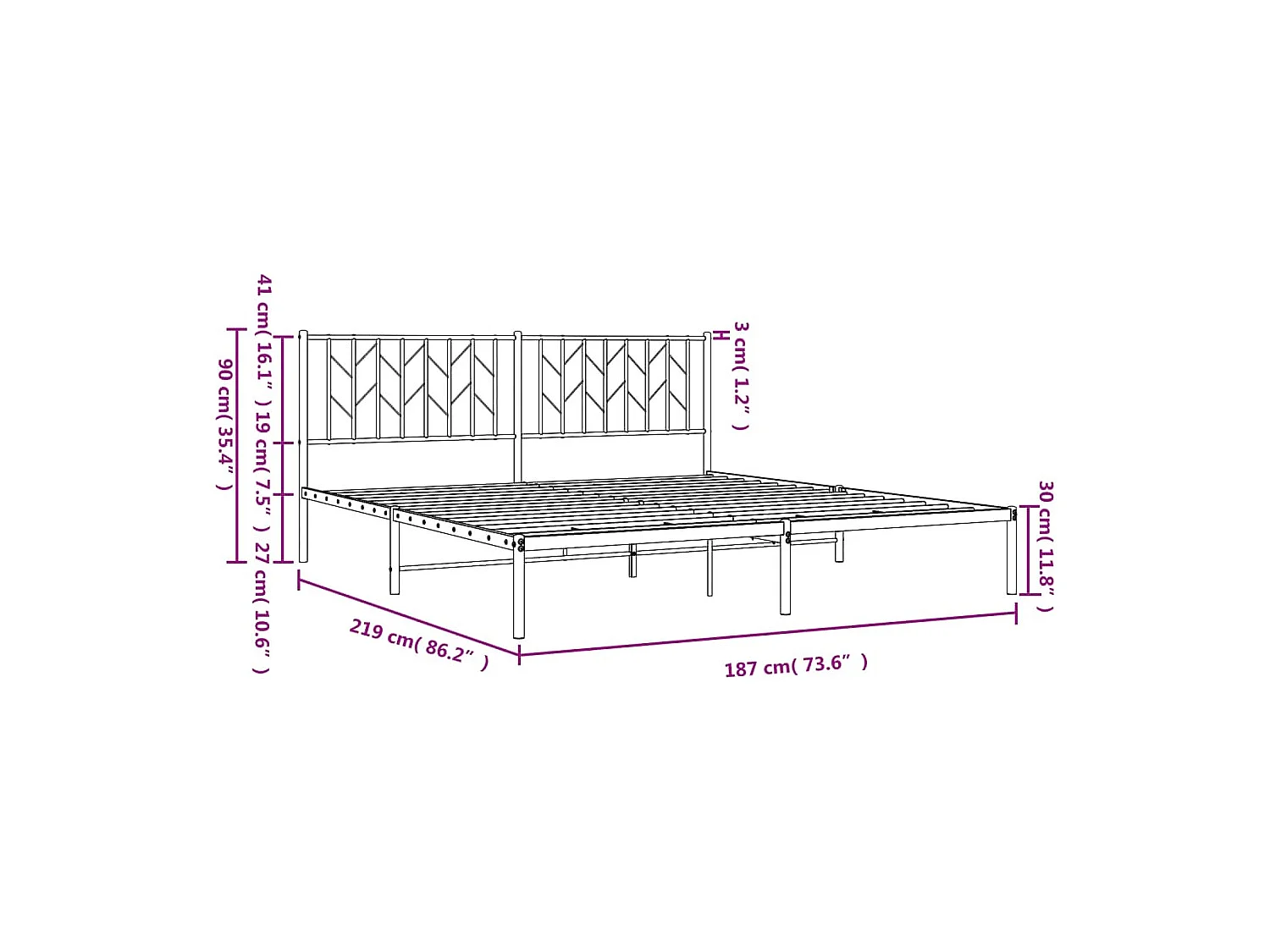 Cadre de lit métal avec tête de lit noir 183x213