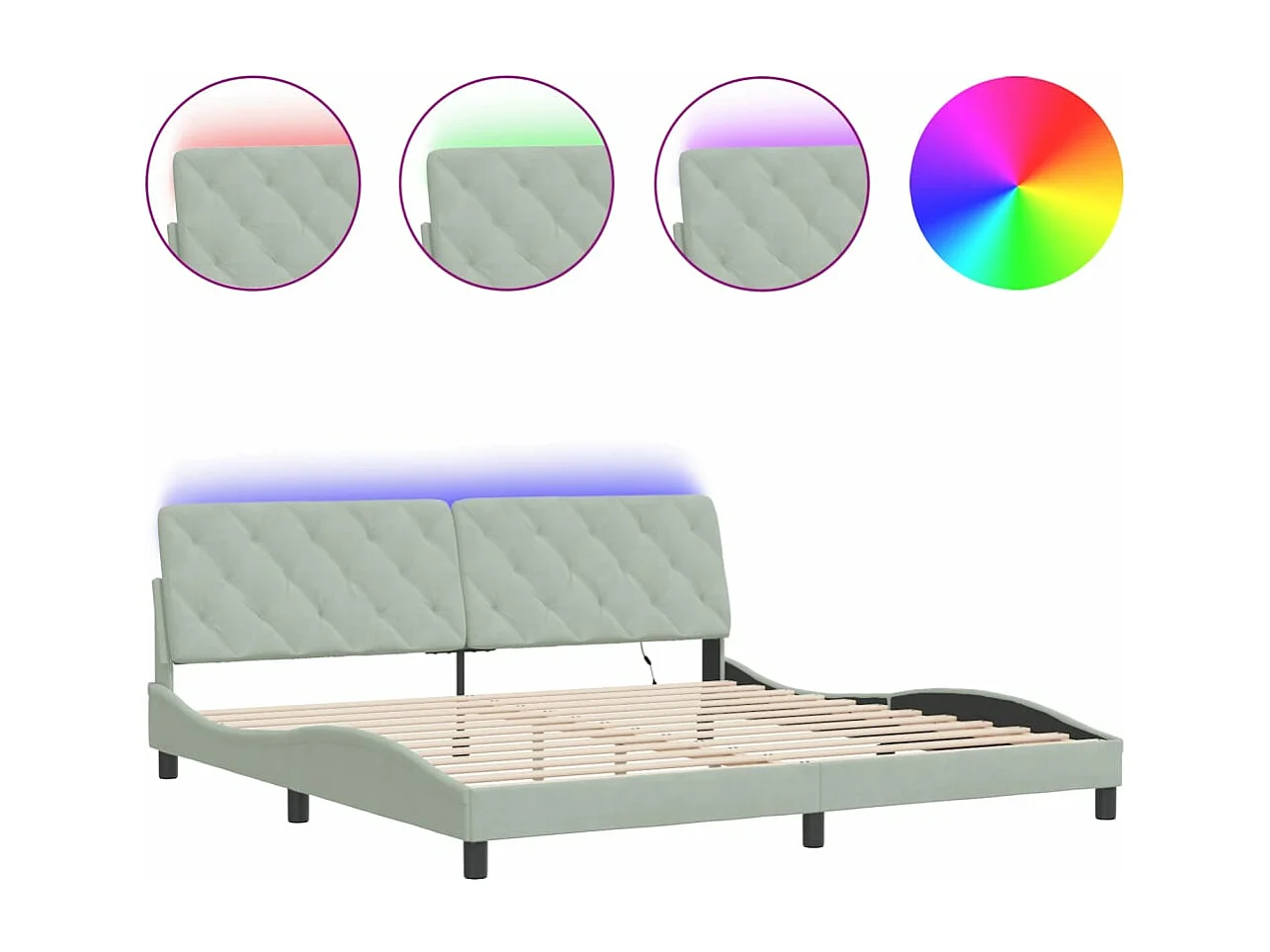 Cadre de lit avec lumières LED gris clair 200x200 velours