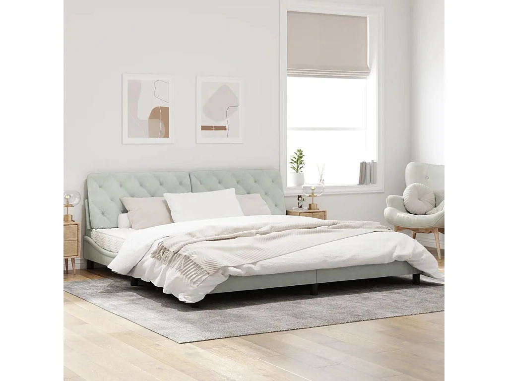 Cadre de lit avec lumières LED gris clair 200x200 velours