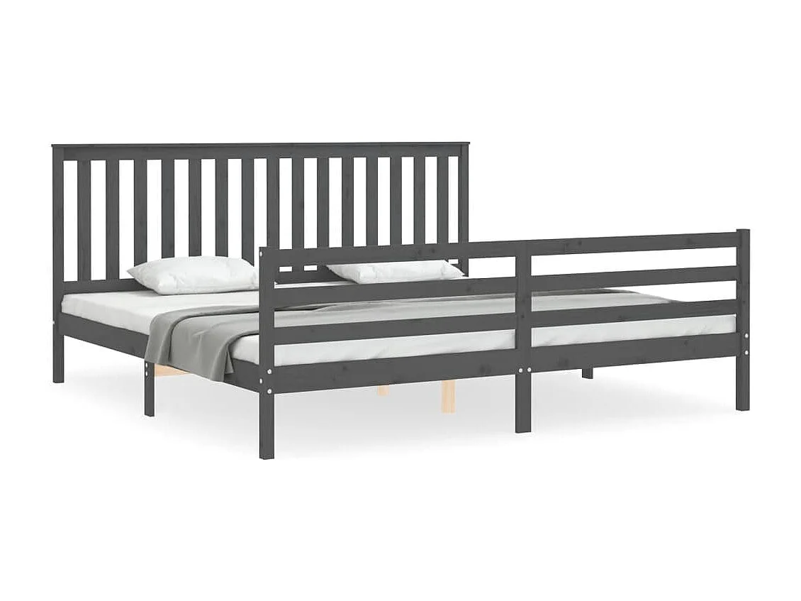 Cadre de lit avec tête de lit gris 200x200 bois massif