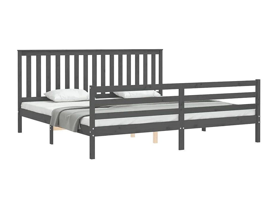 Cadre de lit avec tête de lit gris 200x200 bois massif