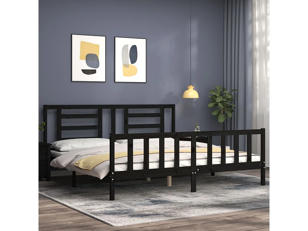 Cadre de lit avec tête de lit noir 200x200 bois massif