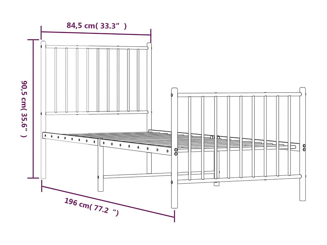 Cadre de lit métal avec tête de lit-pied de lit blanc 80x200