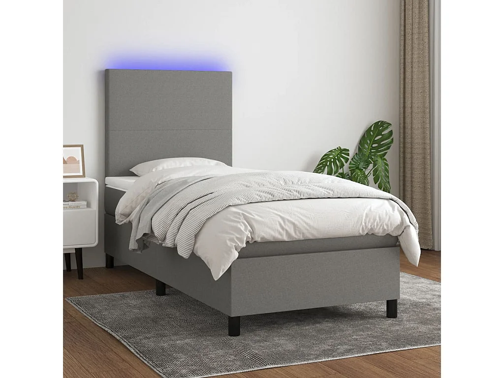 Sommier à lattes de lit avec matelas et LED Gris foncé 90x190