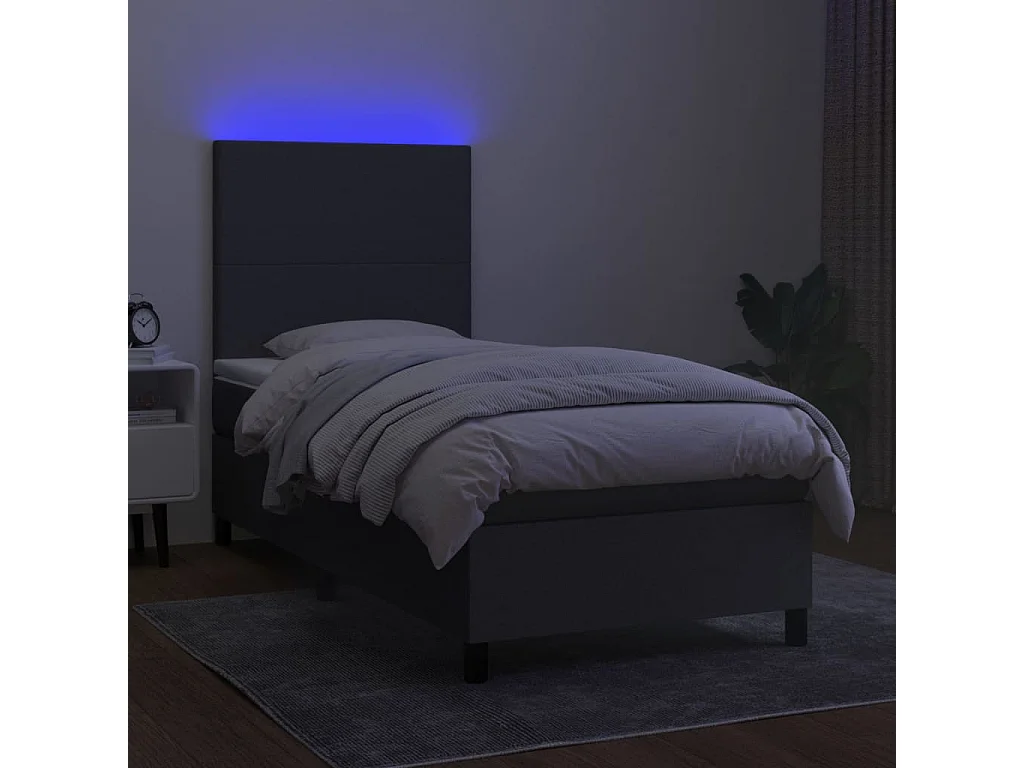 Sommier à lattes de lit avec matelas et LED Gris foncé 90x190
