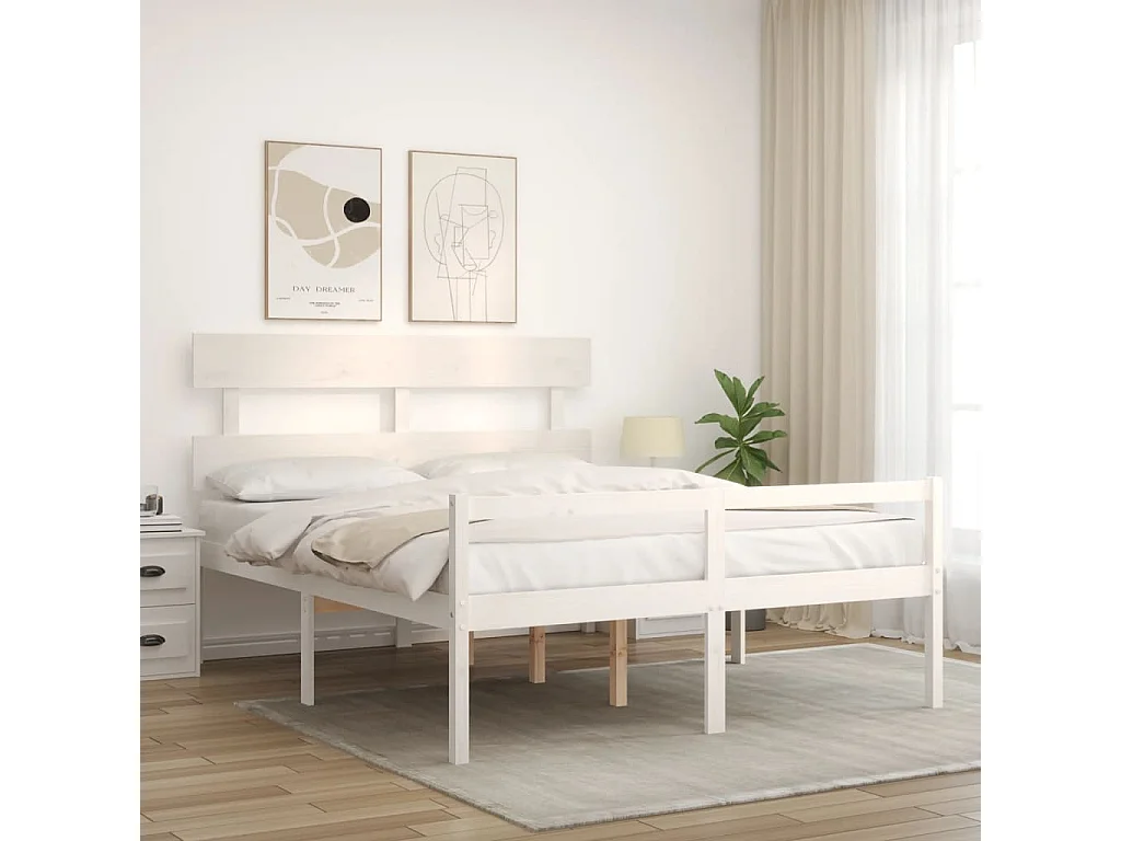 Lit pour personne âgée et tête de lit 160x200 bois massif