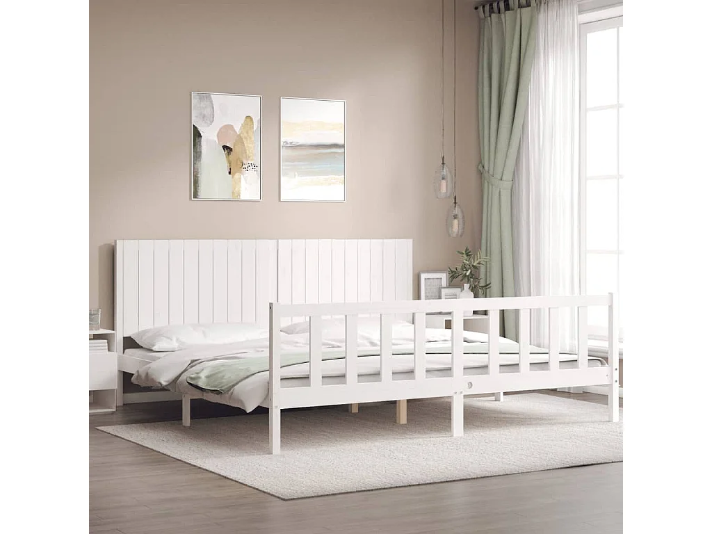 Cadre de lit avec tête de lit blanc 200x200 bois massif