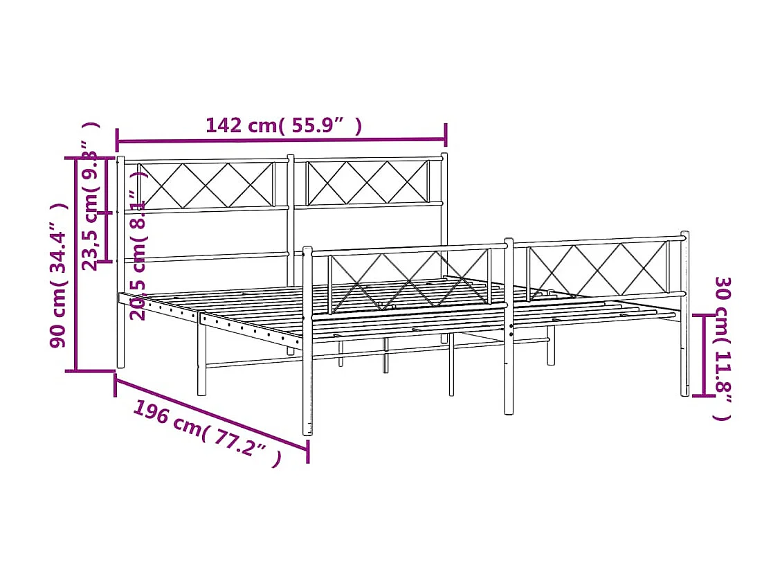 Cadre de lit métal avec tête de lit-pied de lit blanc 135x190