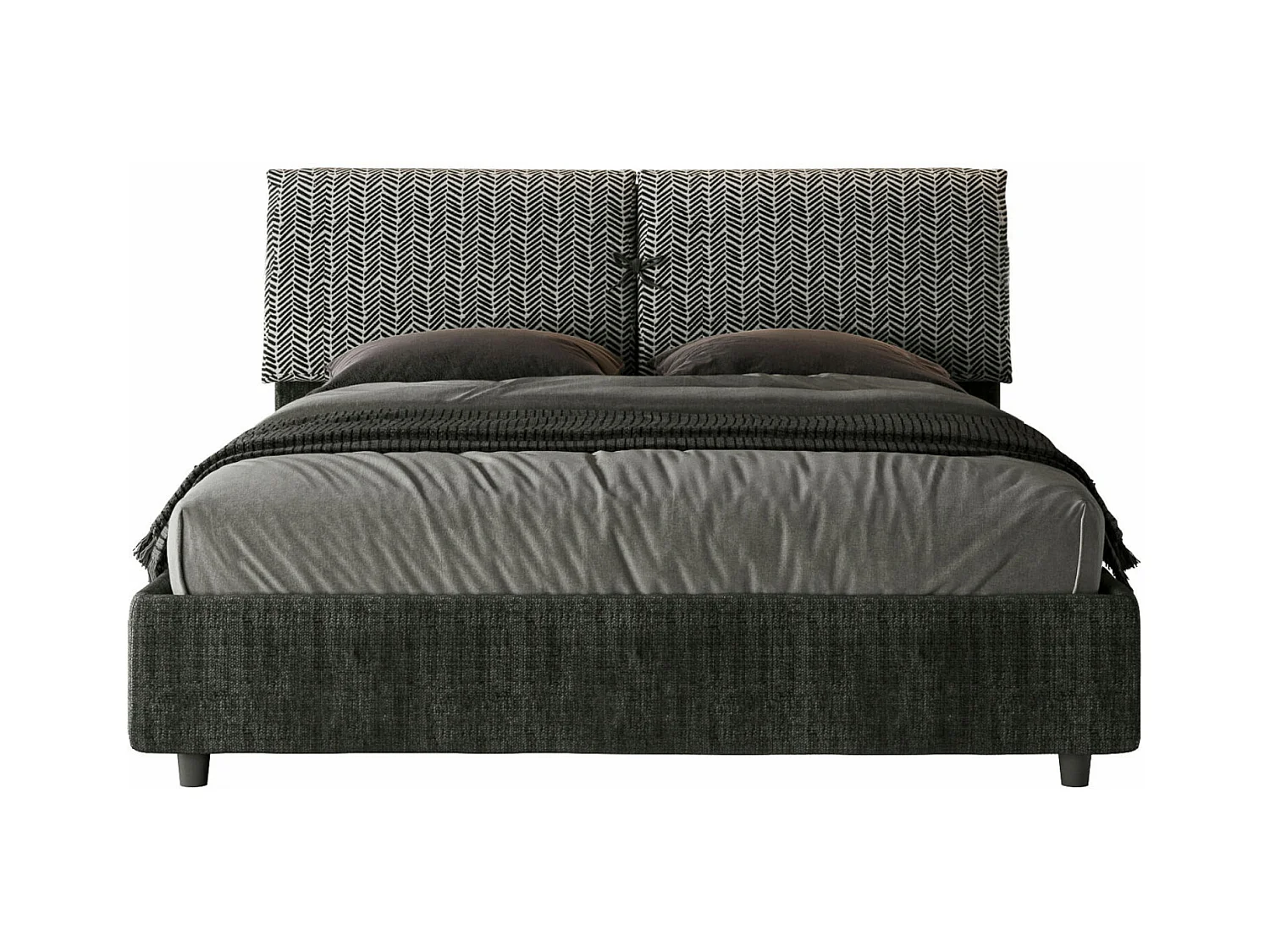 Lit double grands coussins tête de lit rembourré tissu tapissé Viena-Couleur Gris foncé-160x200
