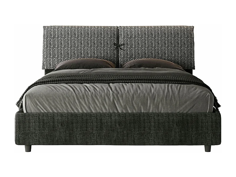 Cama de matrimonio cojines grandes cabecero tapizado tela Viena-Color Gris oscuro-Ropa de cama 160x200 cm