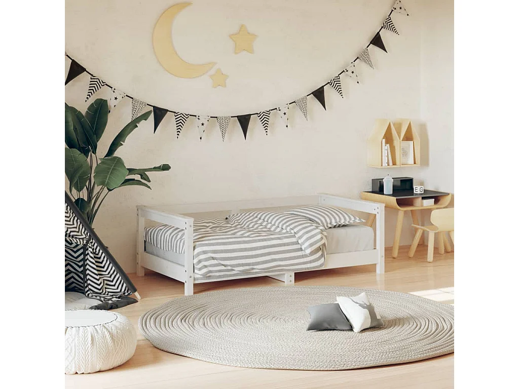 Cadre de lit pour enfant blanc 70x140 bois de pin massif