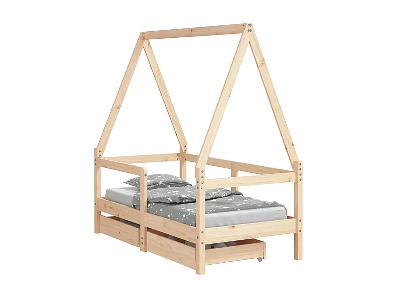 Cadre de lit enfant avec tiroirs 70x140 bois de pin massif