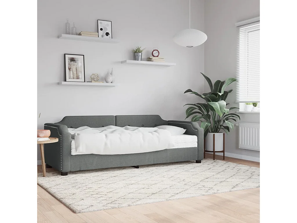 Lit de jour avec matelas gris foncé 80x200 tissu