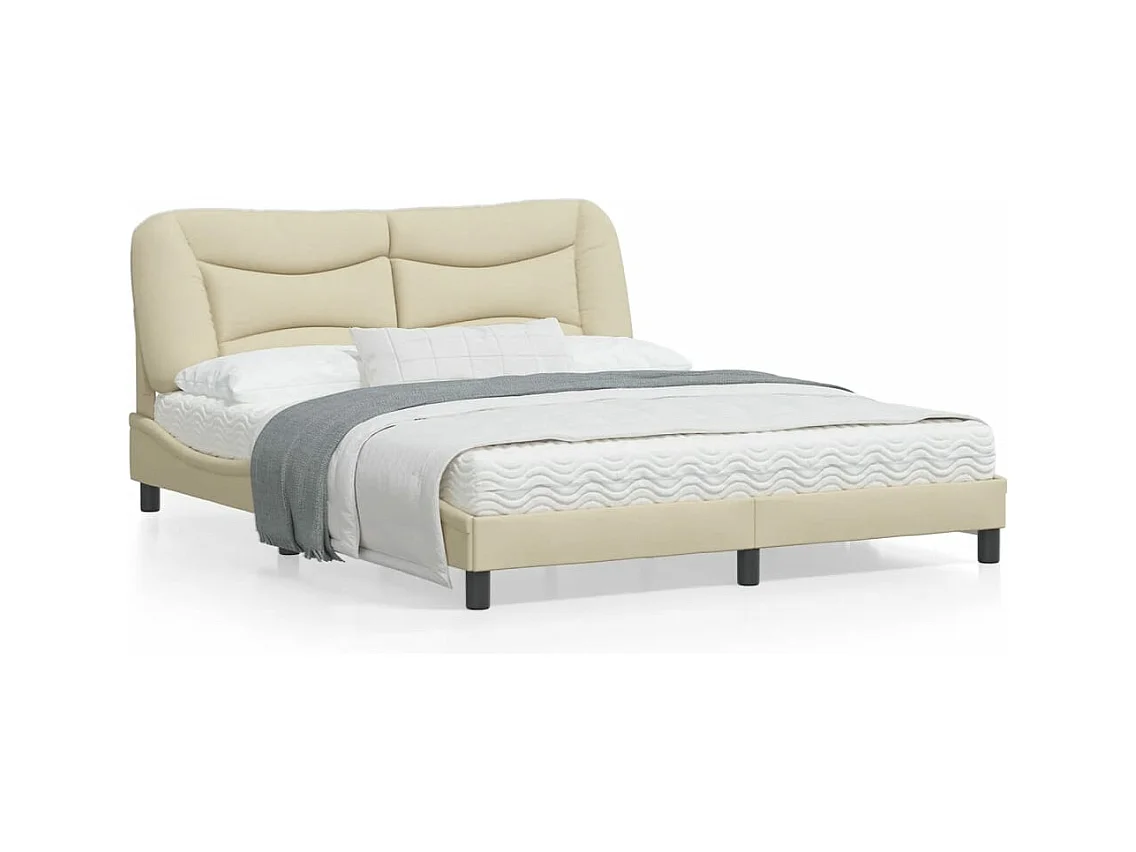 Cadre de lit avec lumières LED crème 160x200 tissu