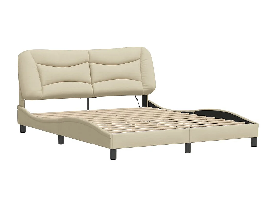 Cadre de lit avec lumières LED crème 160x200 tissu