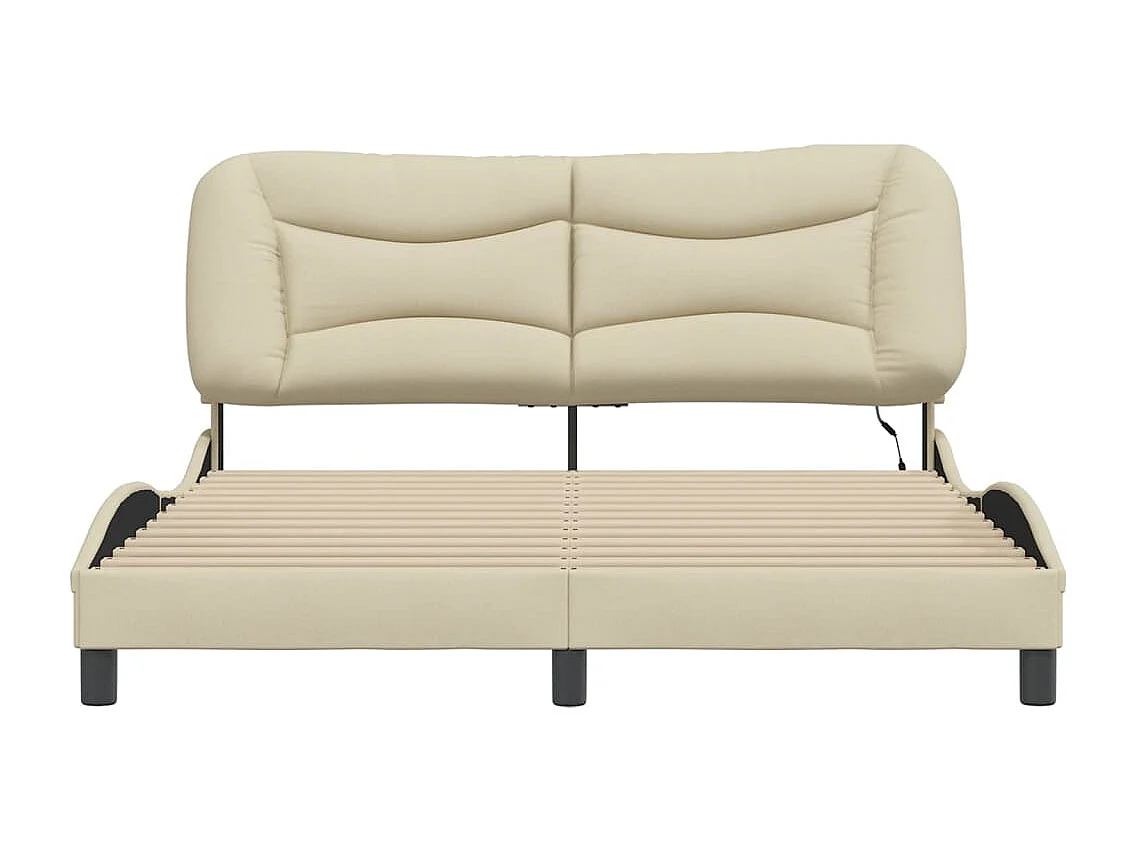 Cadre de lit avec lumières LED crème 160x200 tissu