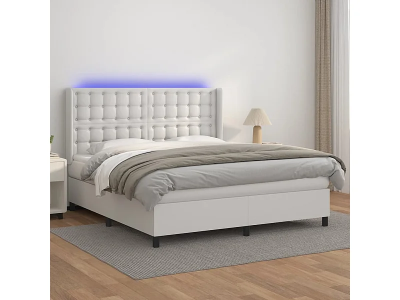 Sommier à lattes de lit matelas LED Blanc 160x200 Similicuir