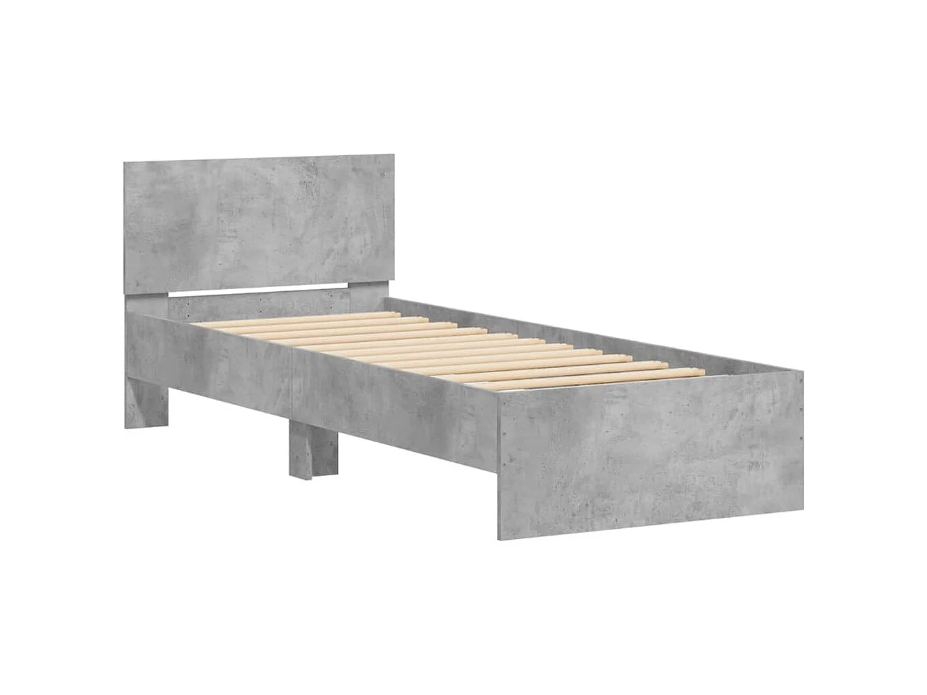 Cadre de lit tête de lit et lumières LED gris béton 75x190