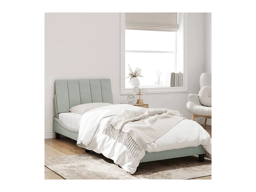 Cadre de lit avec tête de lit Gris clair 90x200 Velours