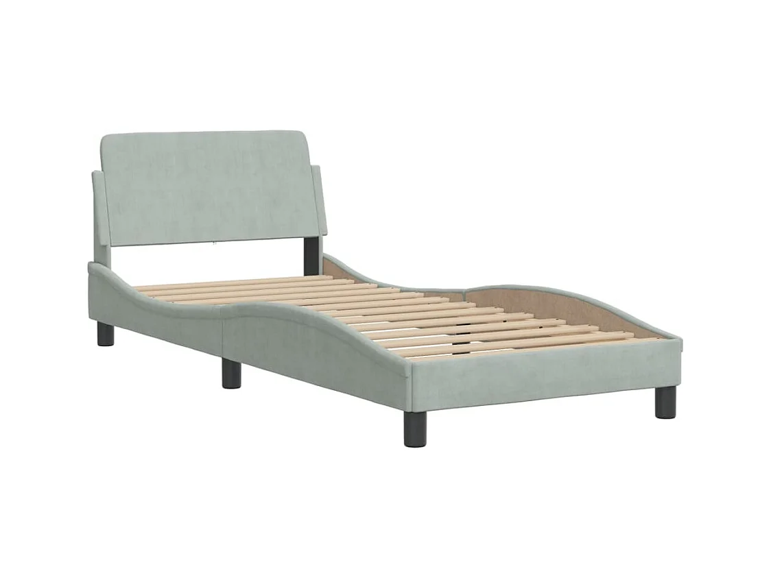 Cadre de lit avec tête de lit Gris clair 90x200 Velours