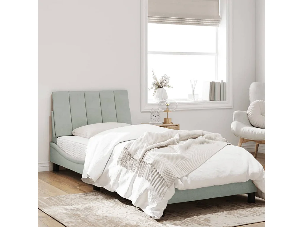 Cadre de lit avec tête de lit Gris clair 90x200 Velours
