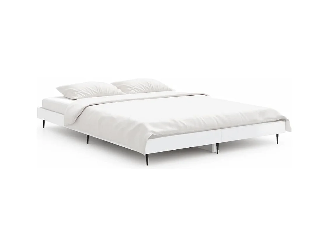 Cadre de lit blanc brillant 135x190 bois d'ingénierie